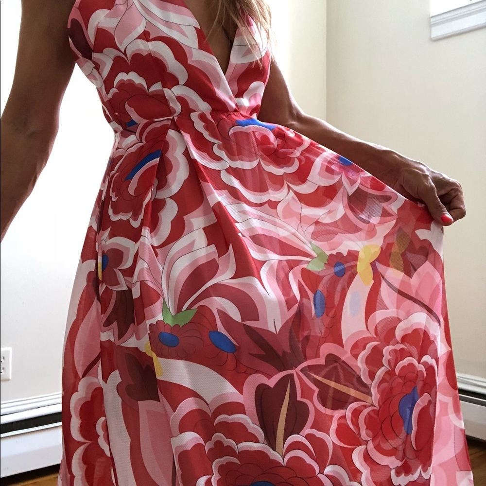 Vibrant floral cross cross halter maxi dress